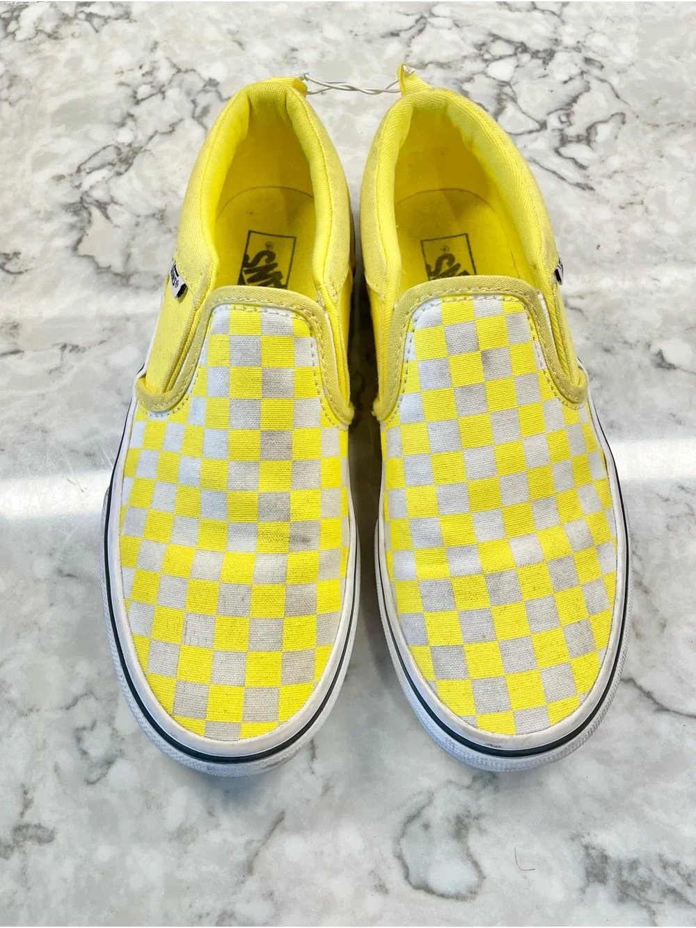 VANS CLASSIC Slip On Checkerboard Cyber Yellow Sneakers Missy Kid/Teen Size 3